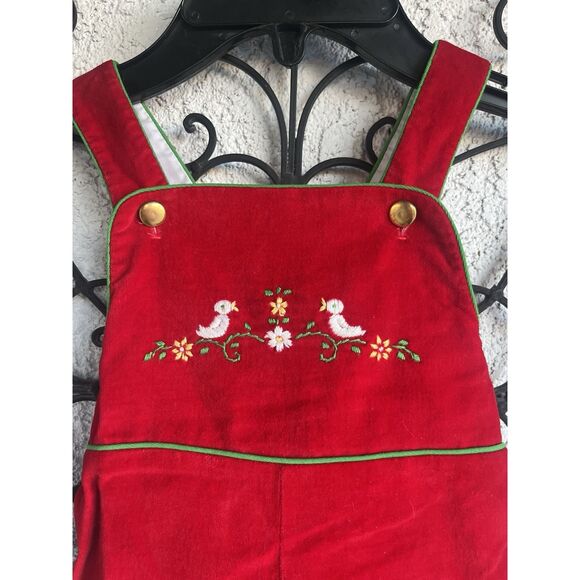 Vintage Holiday Embroidered Shorts Romper - Unisex Baby18 Months - Red - Picture 2 of 6